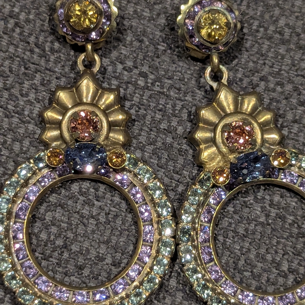 Sorrelli Gold and Purple Dangle Earrings with Floral Design - Picture 2 of 4